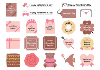 バレンタインのシンプルかわいいフレームセット02　スイーツ　お菓子　デザイン