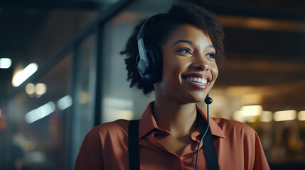 Frau mit Headset im Office Kundenservice Callcenter - obrazy, fototapety, plakaty