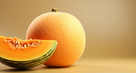 Portrait of cantaloupe. Ideal for your designs, banners or advertising graphics.