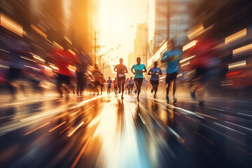 people running a  marathon race on the street