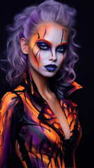 Fototapeta na wymiar Portrait of a beautiful woman with fantasy make-up. Halloween. generativa IA