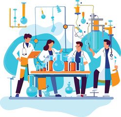 Several chemists are doing research in a chemistry laboratory