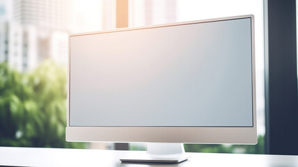 large monitor in the workplace in a modern office is a blank screen copy  space