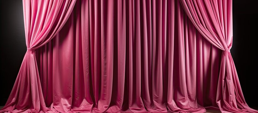 Pink velvet draperies adorn the curtain enhancing the decorative appearance