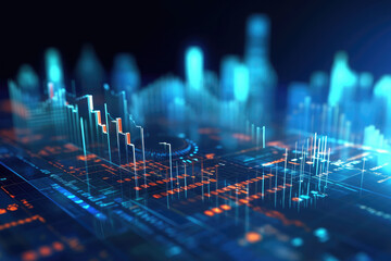 stock market investment trading on blue background. Economic trends business. Generative AI.