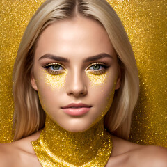 Fototapeta premium Blonde woman with golden make-up