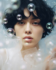 Asian woman model with bubbles