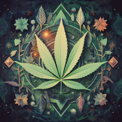 Marijuana Cannabis Leaf Artwork, Generative AI