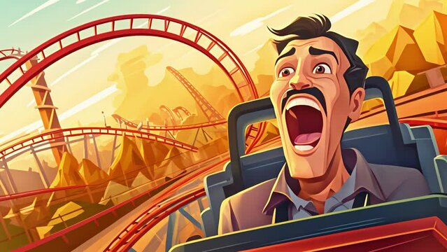An emotional roller coaster is depicted, with the character experiencing extreme mood swings, highlighting the concept of emotional instability. 