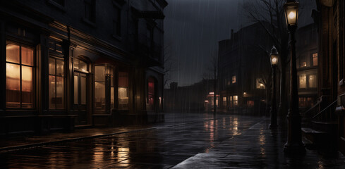 Main Street - Dark and Stormy Night - obrazy, fototapety, plakaty