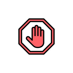 Stop icon set illustration. stop road sign. hand stop sign and symbol. Do not enter stop red sign with hand