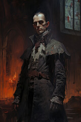 Decaying Manor Vampire Fright, Dark Medieval Fantasy, Old School  RPG Illustration