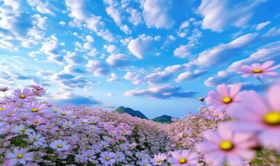 Obraz premium Flowers white clouds blue sky