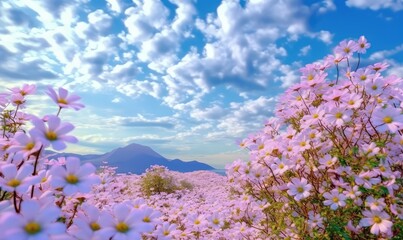 Obraz premium Flowers white clouds blue sky