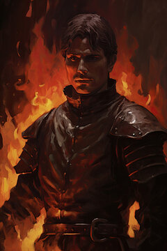 Burning Inquisitor Amid Witch Trial
 , Dark Medieval Fantasy,Old School  RPG Illustration