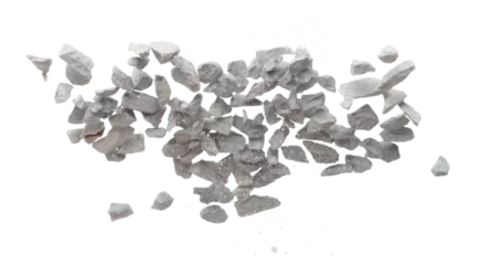 Foto op Plexiglas Rock gravel fly explosion fall, gray stone pebbles rock explode abstract cloud fly. Construction rock stone splash in air, object design. White background isolated freeze shot, selective focus blur © Jade