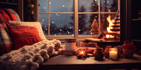 A cozy living room at Christmas time.