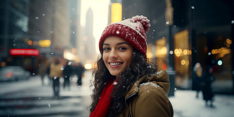 A woman smiling during the winter in New York City