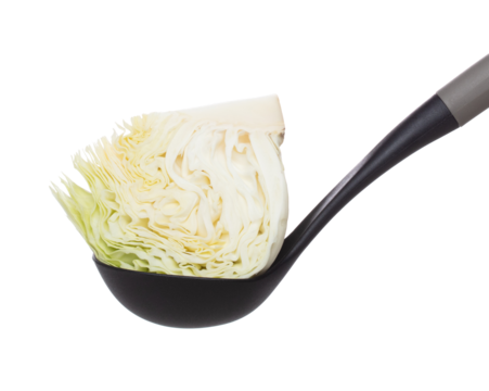 Cabbage put on turner, green fresh vegetable cabbage cut chop half quarter head. Organic fresh vegetable with eaten leaf of cabbage falling, close up texture. White background isolated freeze motion