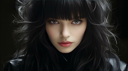 Naklejka premium 黒髪の美しい若い女性