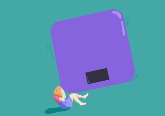 Weight measure equipment fall down to a woman