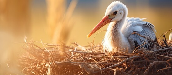 The mother cares for the young stork in their family nest © The 2R Artificiality