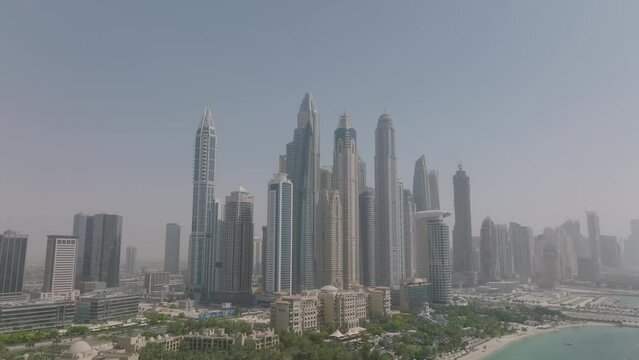 High angle aerial view showing Dubai Marina, United Arab Emirates