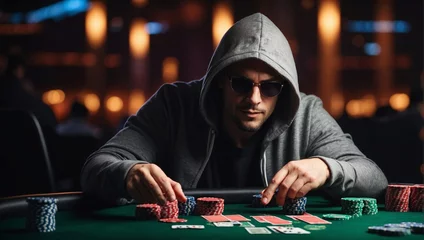 Fotobehang Professional Poker Player in High-Stakes Casino Tournament © Matias