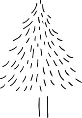 線画。線画タッチのクリスマスベクターイラスト。北欧風のクリスマスツリーイラスト。Line drawing. Christmas vector illustration with line drawing touch. Scandinavian style Christmas tree illustration.