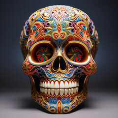 3D colorful mexican skull, Generate AI.