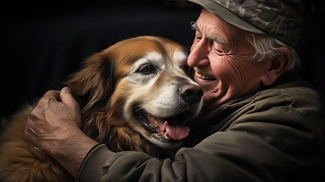 Man hugging his beloved dog