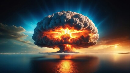 A nuclear explosion is an explosion that occurs as a result of the rapid release of energy from a high-speed nuclear reaction. 4K - 8K - 12K TV. Generative AI. - obrazy, fototapety, plakaty