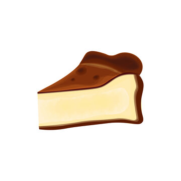 Slice of a Basque Burnt Cheesecake Illustration Logo