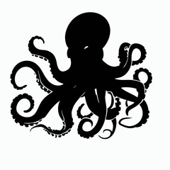Vector Silhouette of Octopus, Intelligent Octopus Illustration for Marine and Sea Themes
