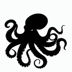 Vector Silhouette of Octopus, Intelligent Octopus Illustration for Marine and Sea Themes