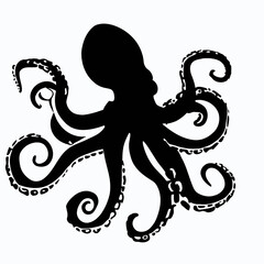 Vector Silhouette of Octopus, Intelligent Octopus Illustration for Marine and Sea Themes
