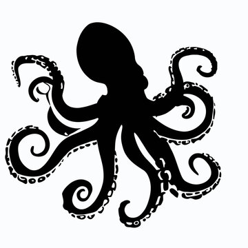 Vector Silhouette of Octopus, Intelligent Octopus Illustration for Marine and Sea Themes