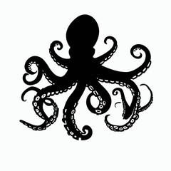 Vector Silhouette of Octopus, Intelligent Octopus Illustration for Marine and Sea Themes