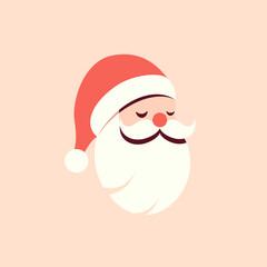 Głowa Świętego Mikołaja z brodą, wąsami i świąteczną czapką z pomponem. Ilustracja wektorowa do wykorzystania przy świątecznych projektach. - obrazy, fototapety, plakaty