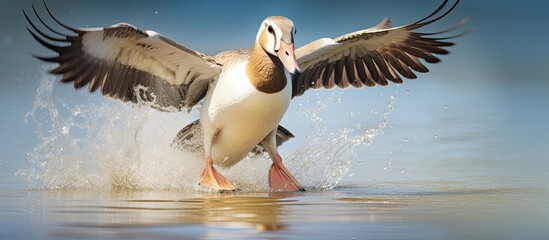 The act of the Egyptian Goose creating splashes in water - Powered by Adobe