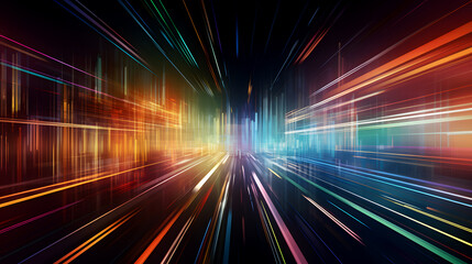 Background of colorful lines disappearing in the center with high speed affect - cyberspace concept