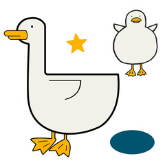 Vectorized illustration of cute baby duck or duckling, simple thick lines, clean drawing.