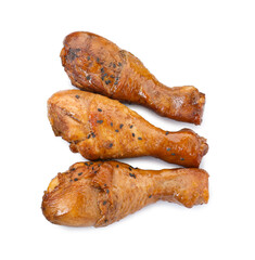 Chicken legs glazed with soy sauce isolated on white, top view