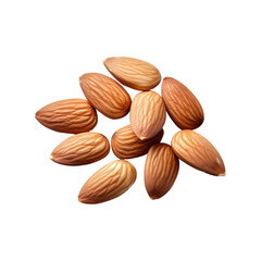 Scatter almonds isolated on transparent and white background