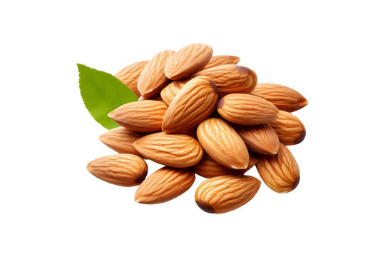 Almonds heap isolated on transparent and white background