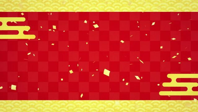 お正月の和柄背景　金色の紙吹雪のアニメーション動画　ループ可能
