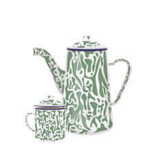 Blirik Teapot and Blirik mug Javanese Teapot Vector Illustration Logo