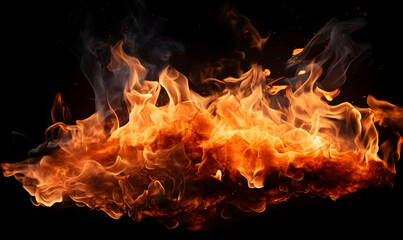 Ai generated texture of fire on a black background, fire flame, burning fire on a dark area, fire background, fire frame, fire flames background