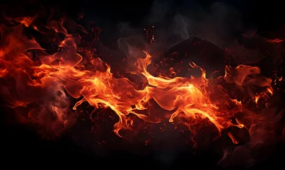 Keuken spatwand met foto Ai generated texture of fire on a black background, fire flame, burning fire on a dark area, fire background, fire frame, fire flames background © Akilmazumder