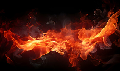 Fototapeta premium Ai generated texture of fire on a black background, fire flame, burning fire on a dark area, fire background, fire frame, fire flames background
